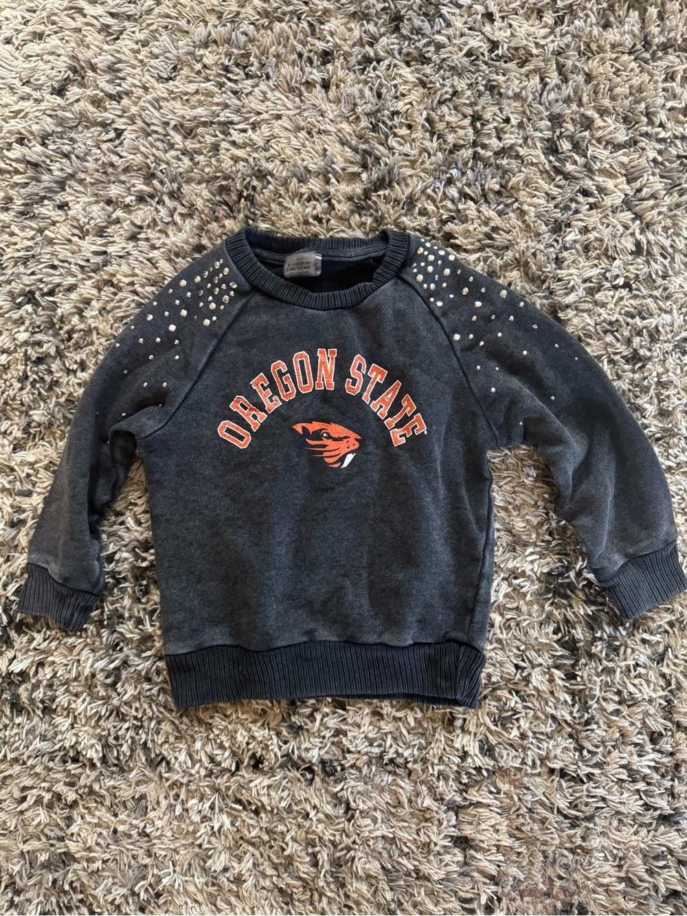 Kids Black Crewneck Sweatshirt with  Studded Shoulders